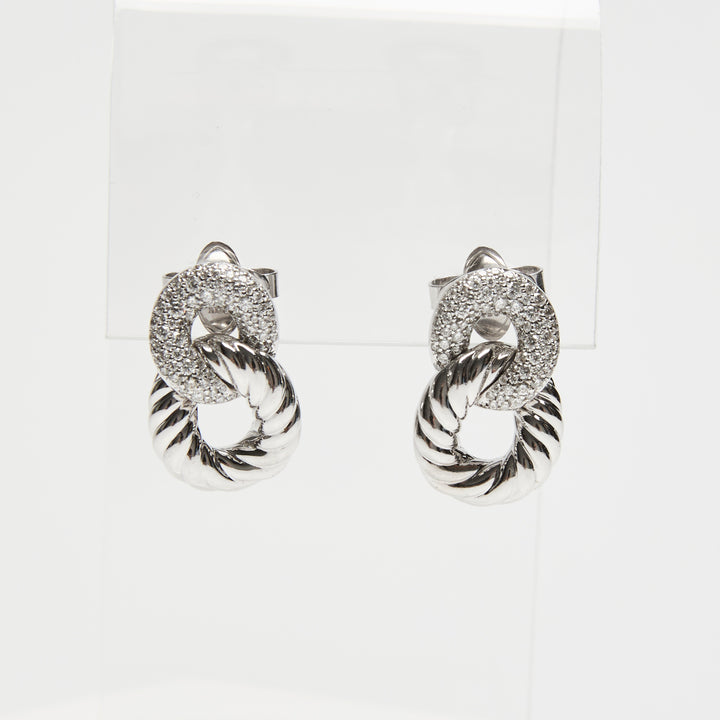 David Yurman 18k White Gold & Diamond Belmont Curb Link Drop Earrings