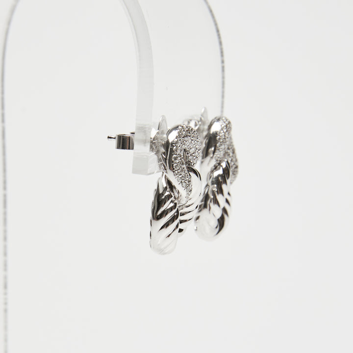 David Yurman 18k White Gold & Diamond Belmont Curb Link Drop Earrings