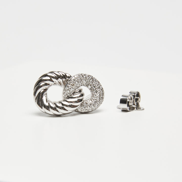 David Yurman 18k White Gold & Diamond Belmont Curb Link Drop Earrings