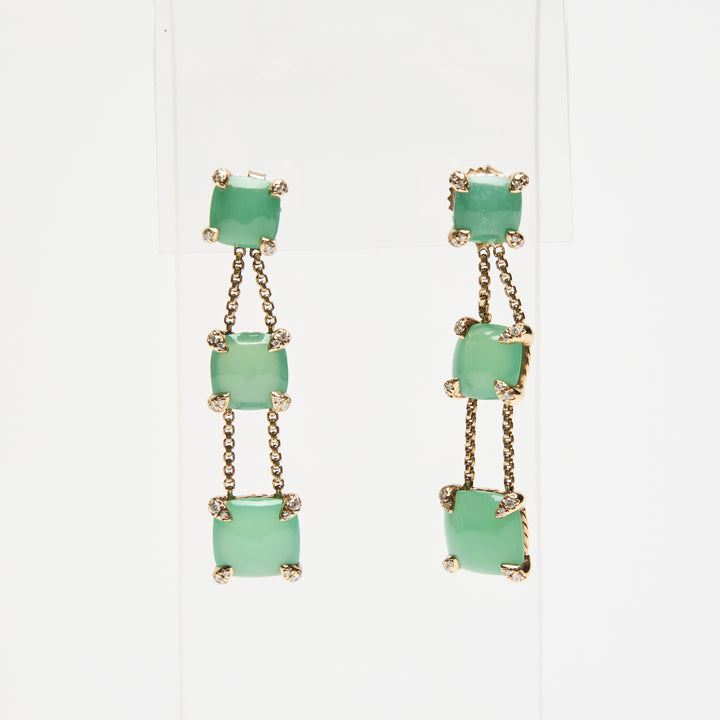 David Yurman 18k Yellow Gold & Chrysoprase Chatelaine Drop Earrings