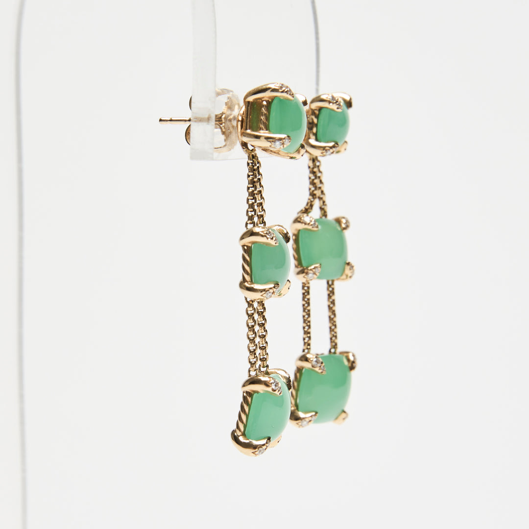 David Yurman 18k Yellow Gold & Chrysoprase Chatelaine Drop Earrings