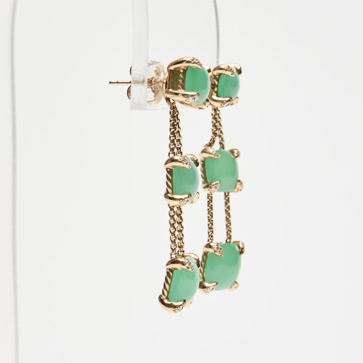 David Yurman 18k Yellow Gold & Chrysoprase Chatelaine Drop Earrings
