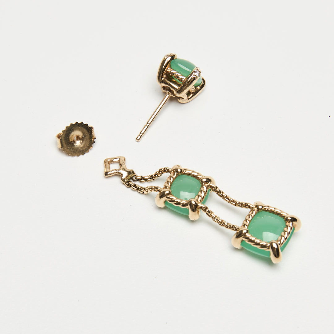 David Yurman 18k Yellow Gold & Chrysoprase Chatelaine Drop Earrings