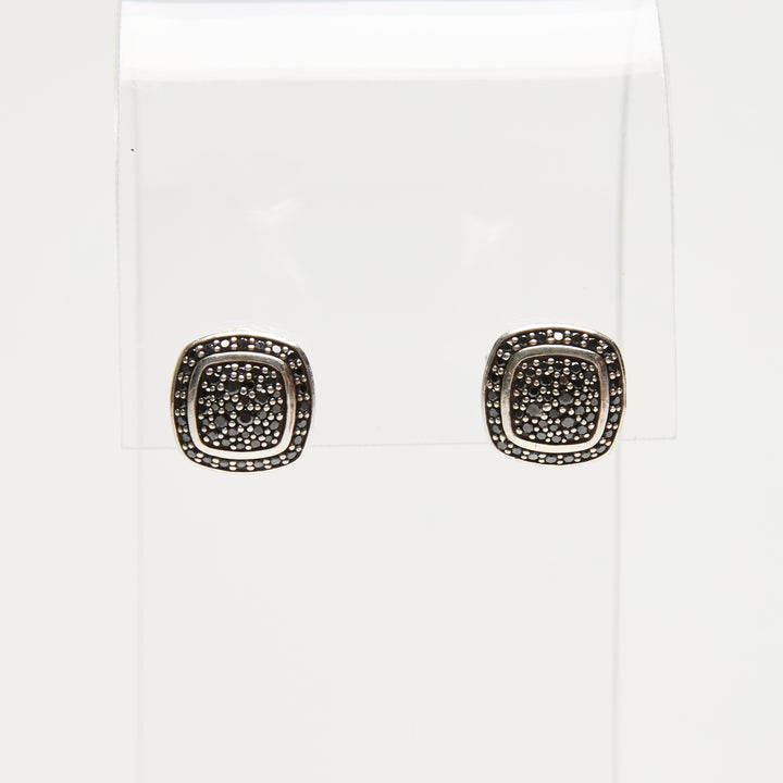 David Yurman Sterling Silver & Black Diamond Pave Albion Stud Earrings