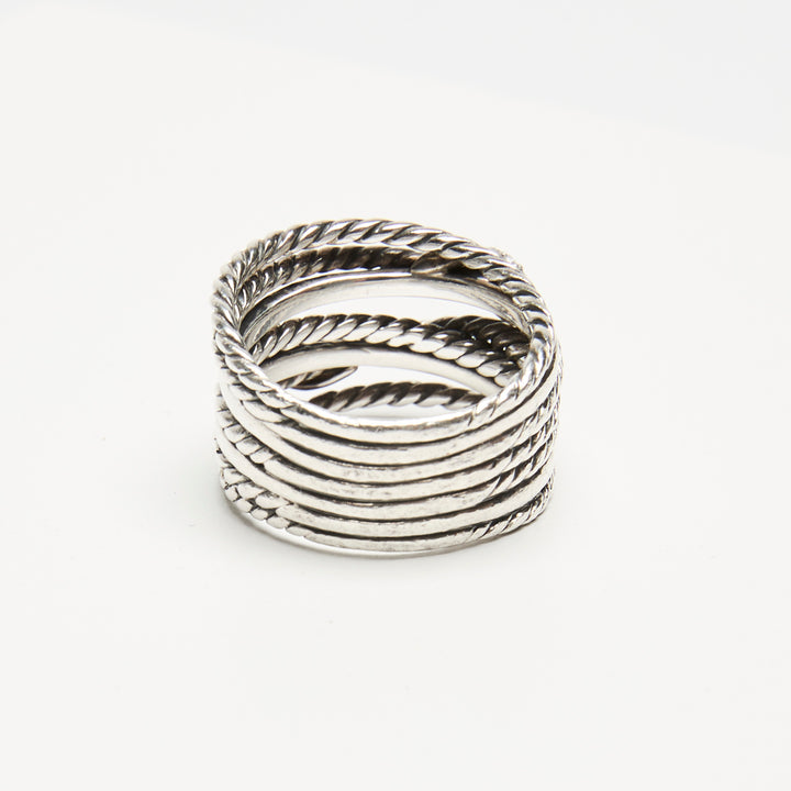 David Yurman Sterling Silver Double X Crossover Pave Diamonds Ring Size 7