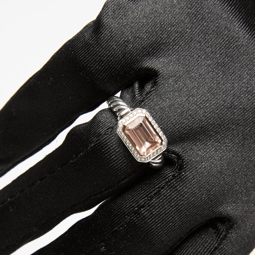 David Yurman Sterling Silver 18k Rose Gold Novella Ring with Diamonds & Morganite Size 56