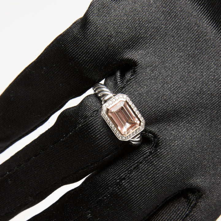 David Yurman Sterling Silver 18k Rose Gold Novella Ring with Diamonds & Morganite Size 56