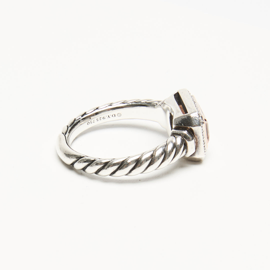 David Yurman Sterling Silver 18k Rose Gold Novella Ring with Diamonds & Morganite Size 56