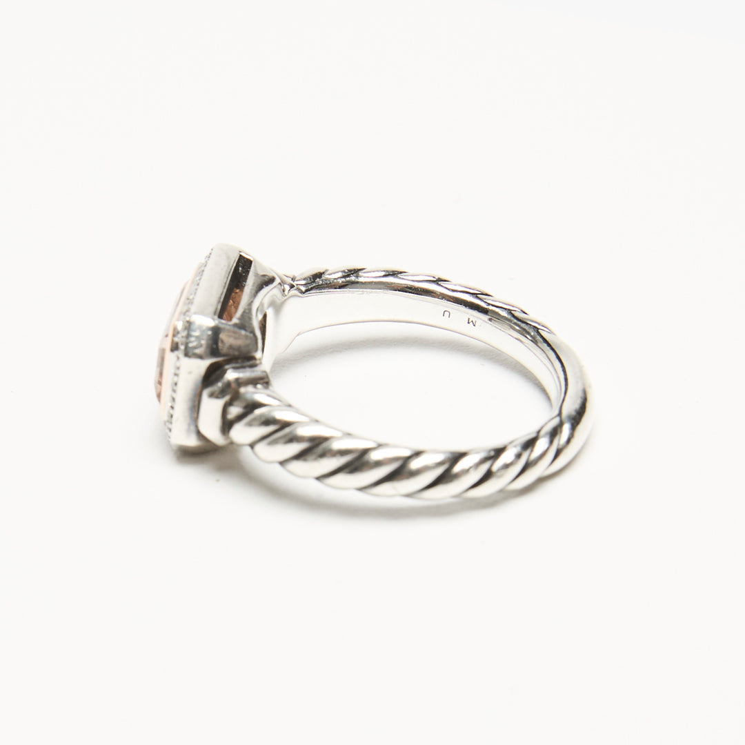 David Yurman Sterling Silver 18k Rose Gold Novella Ring with Diamonds & Morganite Size 56