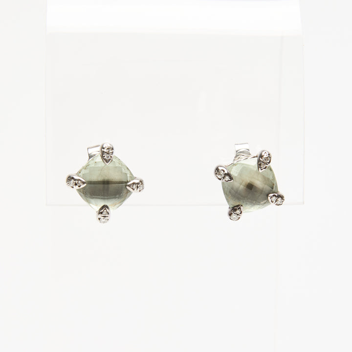 David Yurman Sterling Silver & Green Prasiolite Chatelaine Stud Earrings