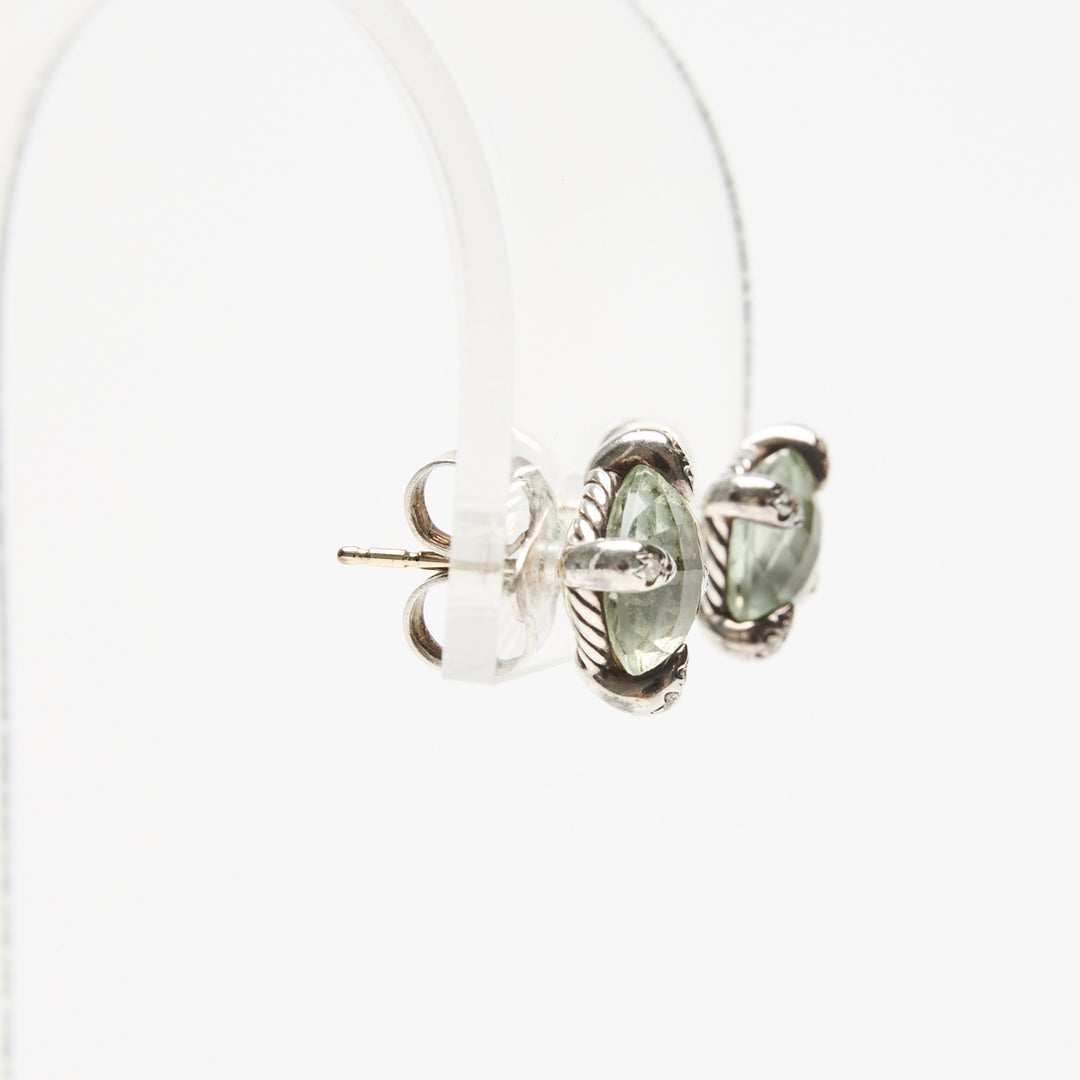 David Yurman Sterling Silver & Green Prasiolite Chatelaine Stud Earrings