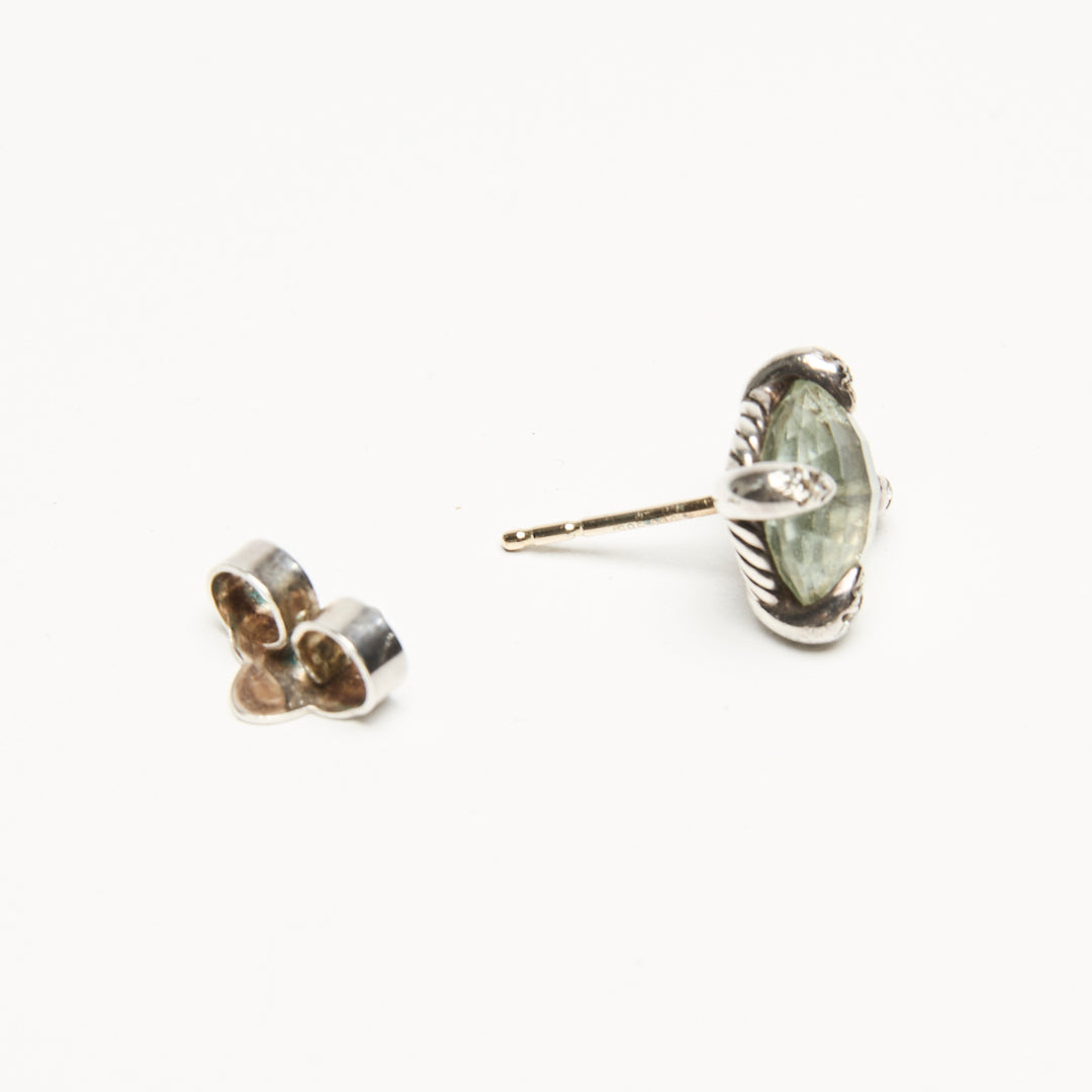 David Yurman Sterling Silver & Green Prasiolite Chatelaine Stud Earrings