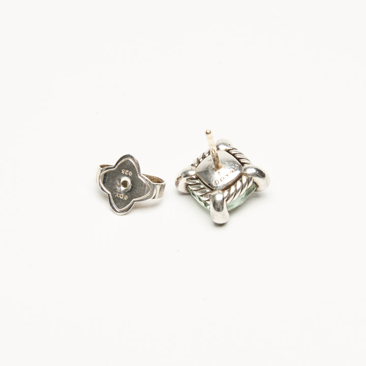David Yurman Sterling Silver & Green Prasiolite Chatelaine Stud Earrings