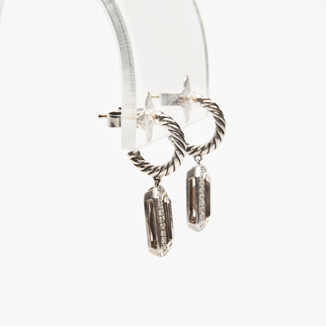 David Yurman Sterling Silver 18k Rose Gold Novella Earrings with Morganite & Diamonds Drop
