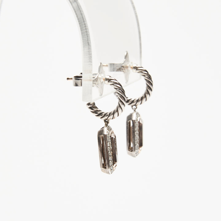 David Yurman Sterling Silver 18k Rose Gold Novella Earrings with Morganite & Diamonds Drop