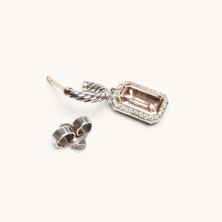 David Yurman Sterling Silver 18k Rose Gold Novella Earrings with Morganite & Diamonds Drop