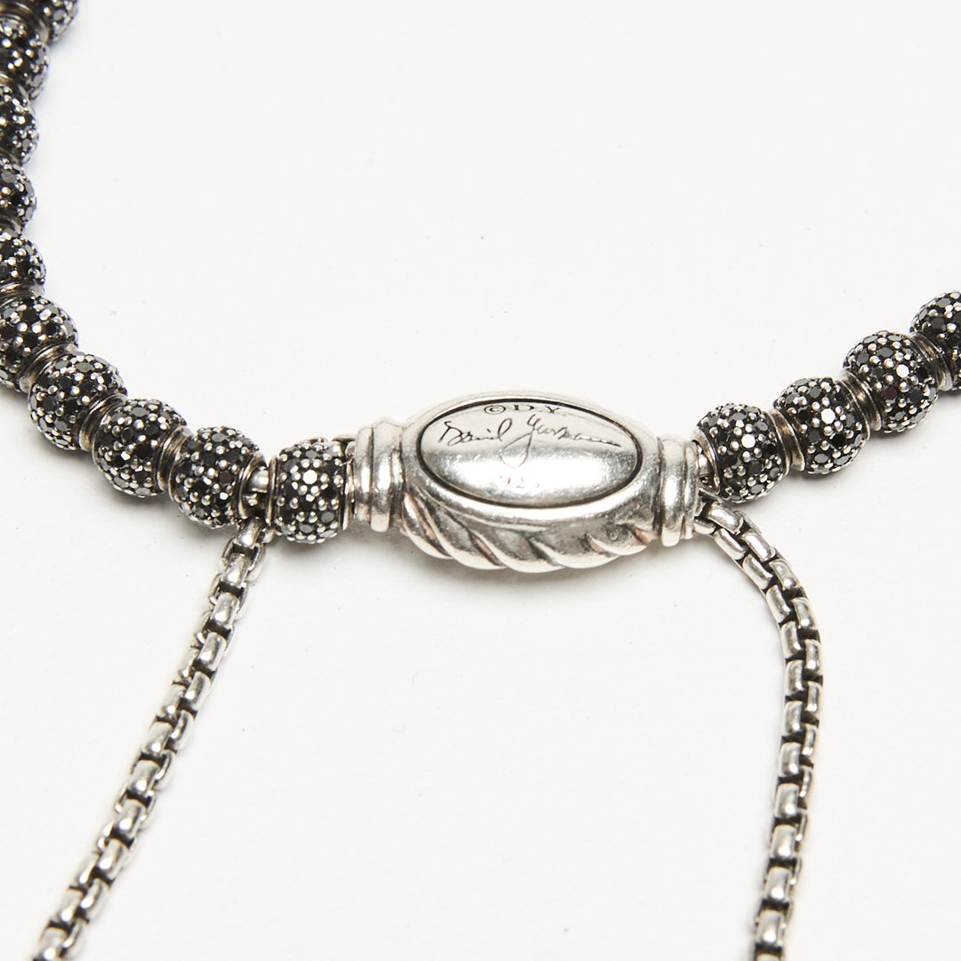 David Yurman Sterling SIlver & Black Diamond Pave Beaded Bracelet