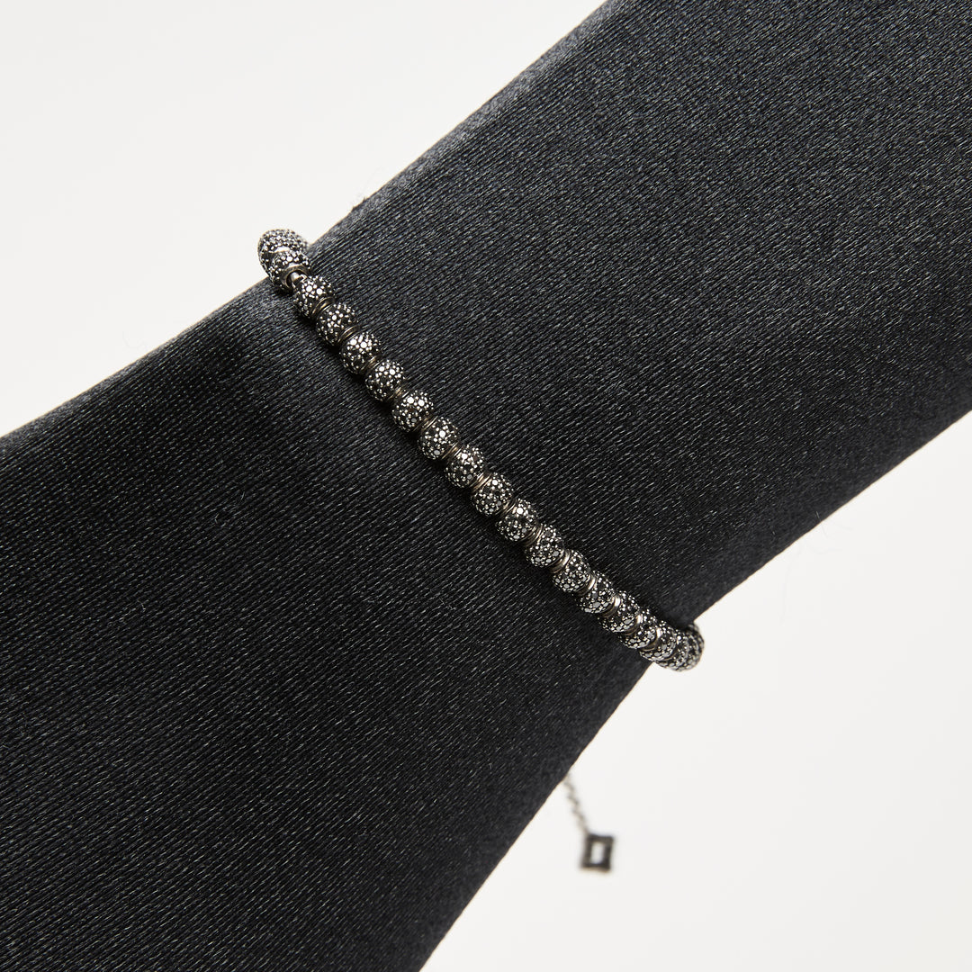 David Yurman Sterling SIlver & Black Diamond Pave Beaded Bracelet