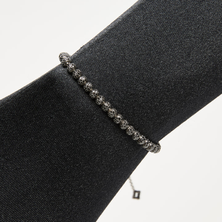 David Yurman Sterling SIlver & Black Diamond Pave Beaded Bracelet