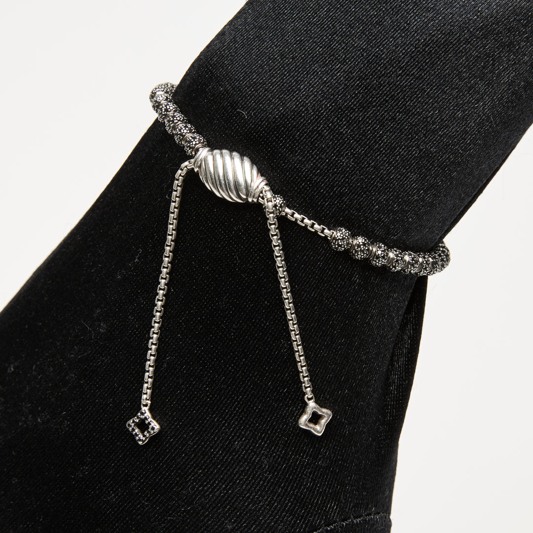 David Yurman Sterling SIlver & Black Diamond Pave Beaded Bracelet