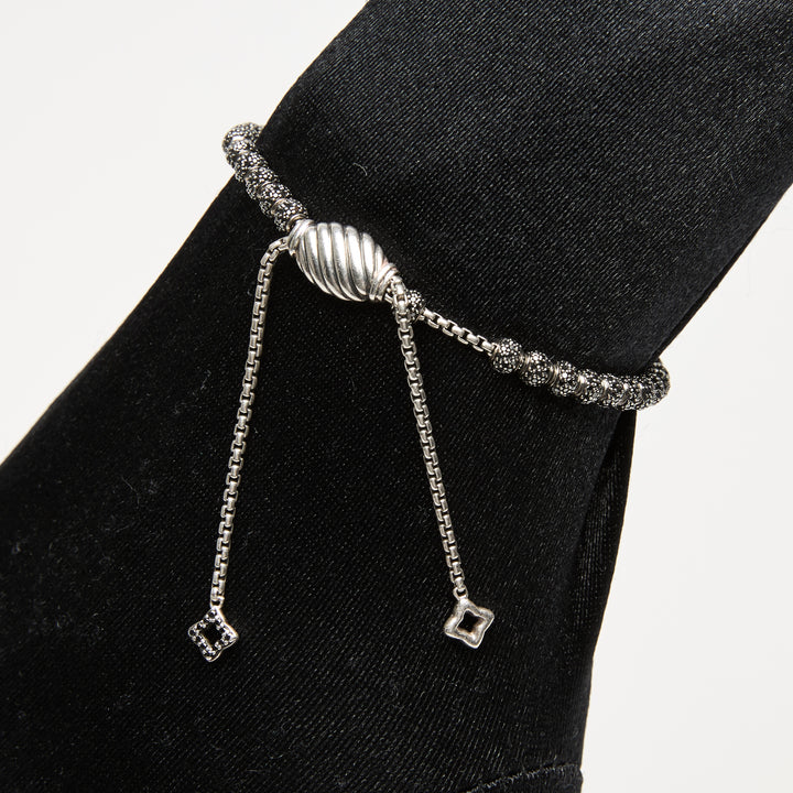 David Yurman Sterling SIlver & Black Diamond Pave Beaded Bracelet
