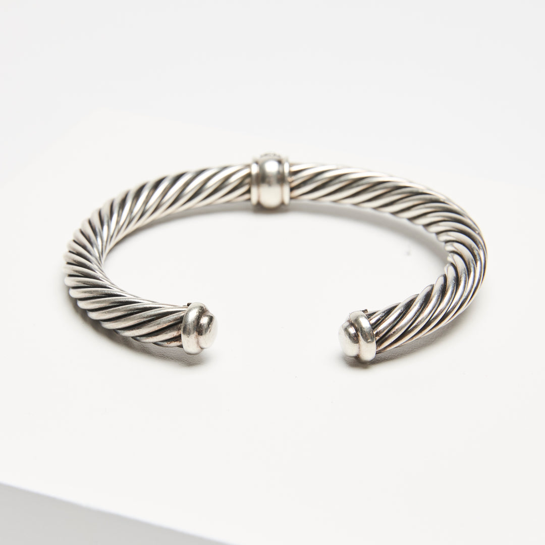 David Yurman Sterling Silver Cable Classic Center Station Bracelet with Pave Black Diamonds