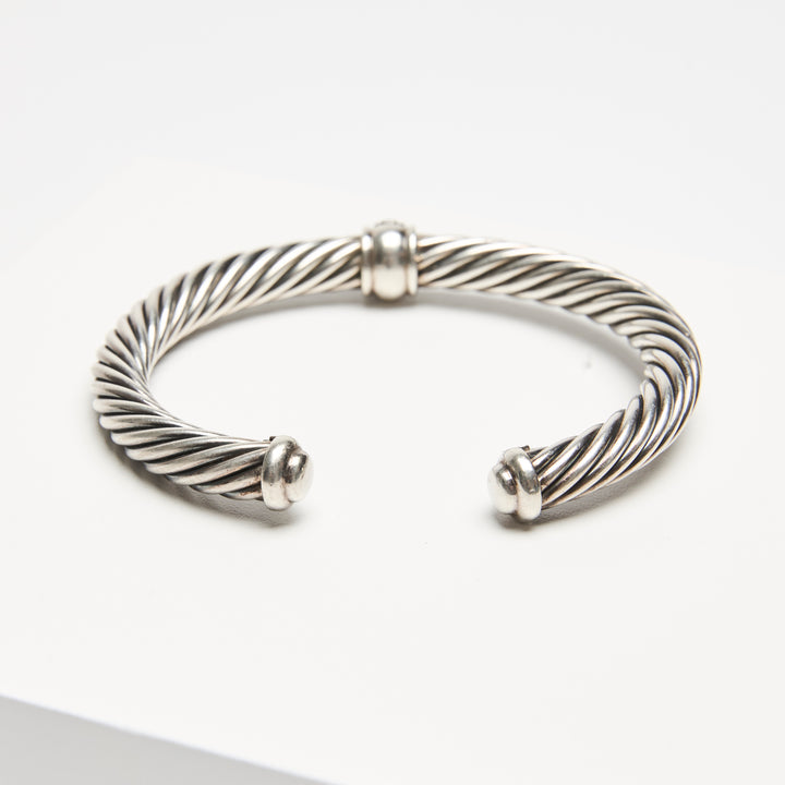 David Yurman Sterling Silver Cable Classic Center Station Bracelet with Pave Black Diamonds