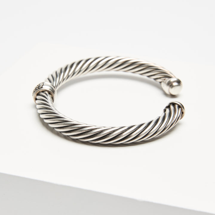 David Yurman Sterling Silver Cable Classic Center Station Bracelet with Pave Black Diamonds