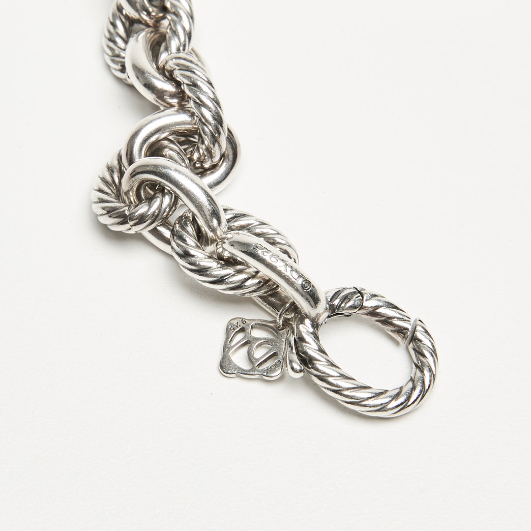 David Yurman Sterling Silver Oval Link Chain Bracelet with Pave Diamonds