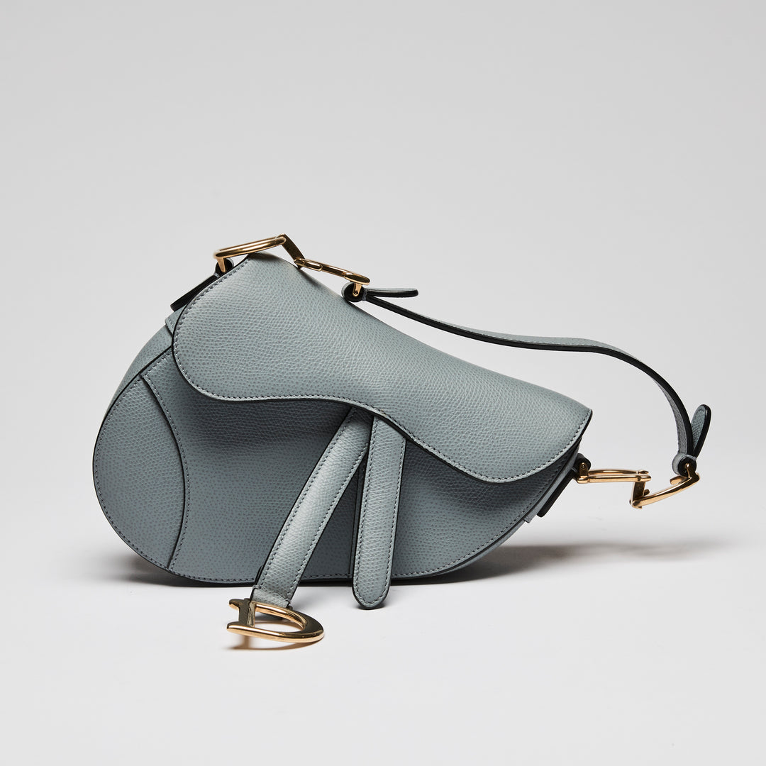Dior Blue Dove Grey Grained Calfskin Leather Mini Saddle Handbag