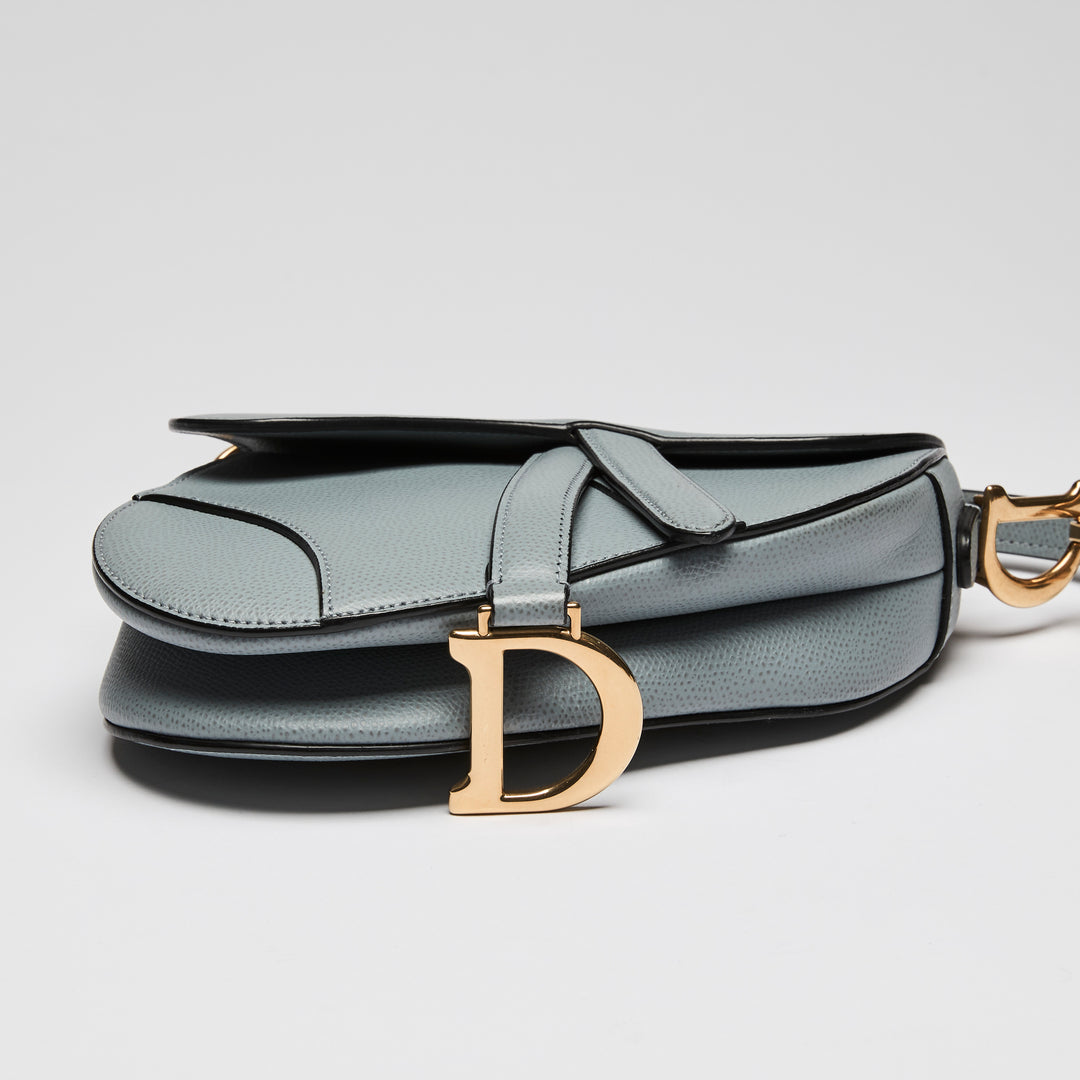 Dior Blue Dove Grey Grained Calfskin Leather Mini Saddle Handbag