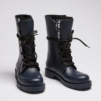 Dior Navy Blue Lace-Up Lug Sole Boots Size 35