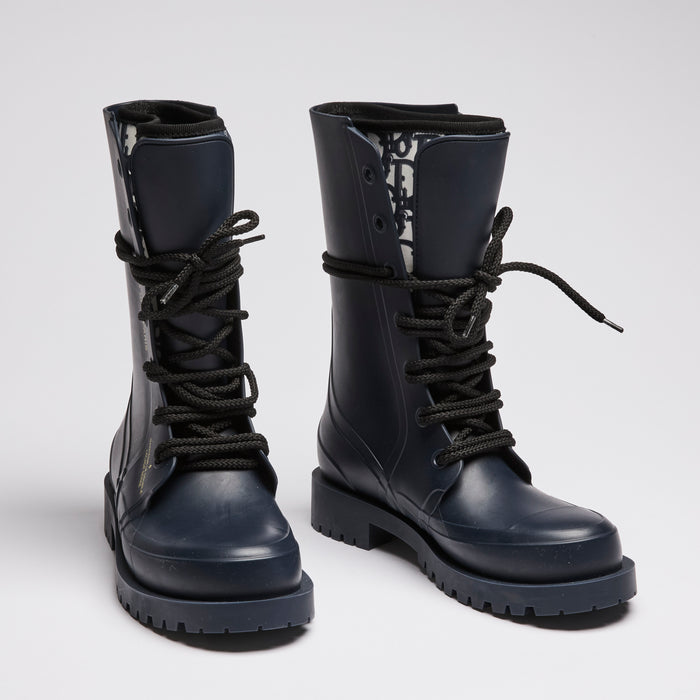 Dior Navy Blue Lace-Up Lug Sole Boots Size 35