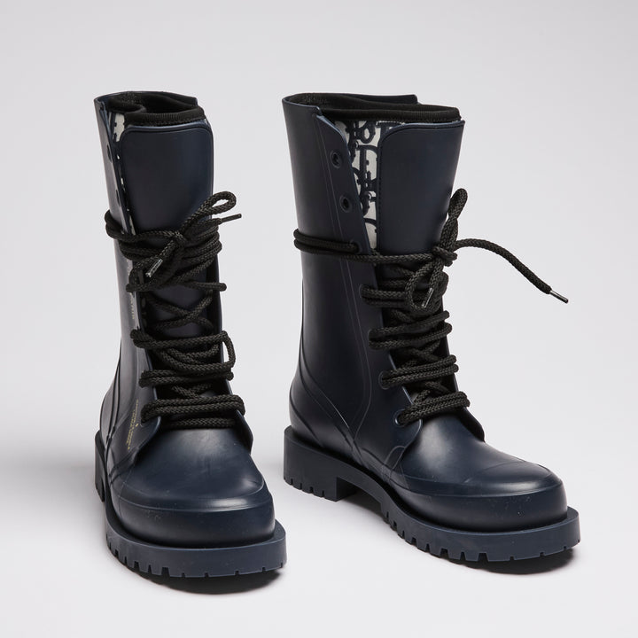 Dior Navy Blue Lace-Up Lug Sole Boots Size 35