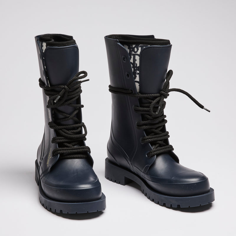 Dior Navy Blue Lace-Up Lug Sole Boots Size 35