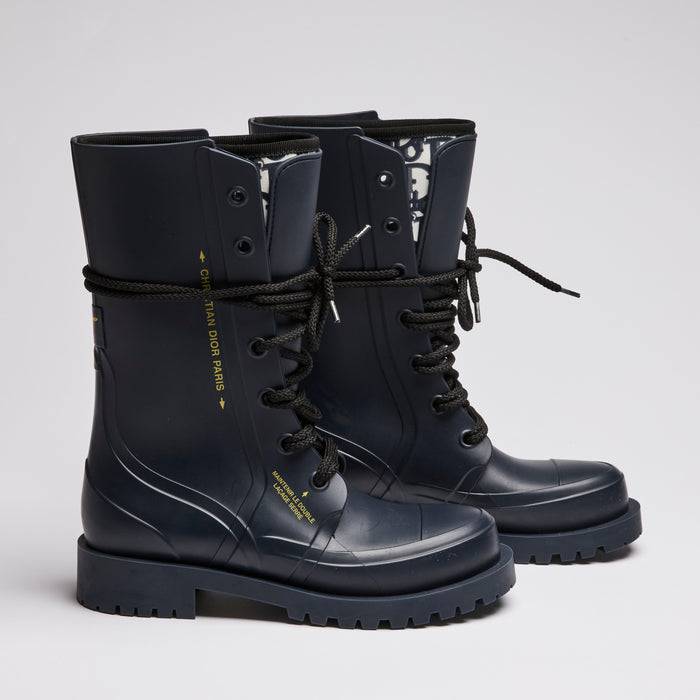 Dior Navy Blue Lace-Up Lug Sole Boots Size 35