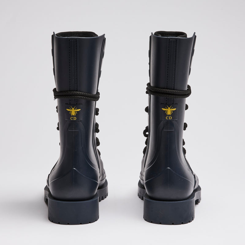 Dior Navy Blue Lace-Up Lug Sole Boots Size 35