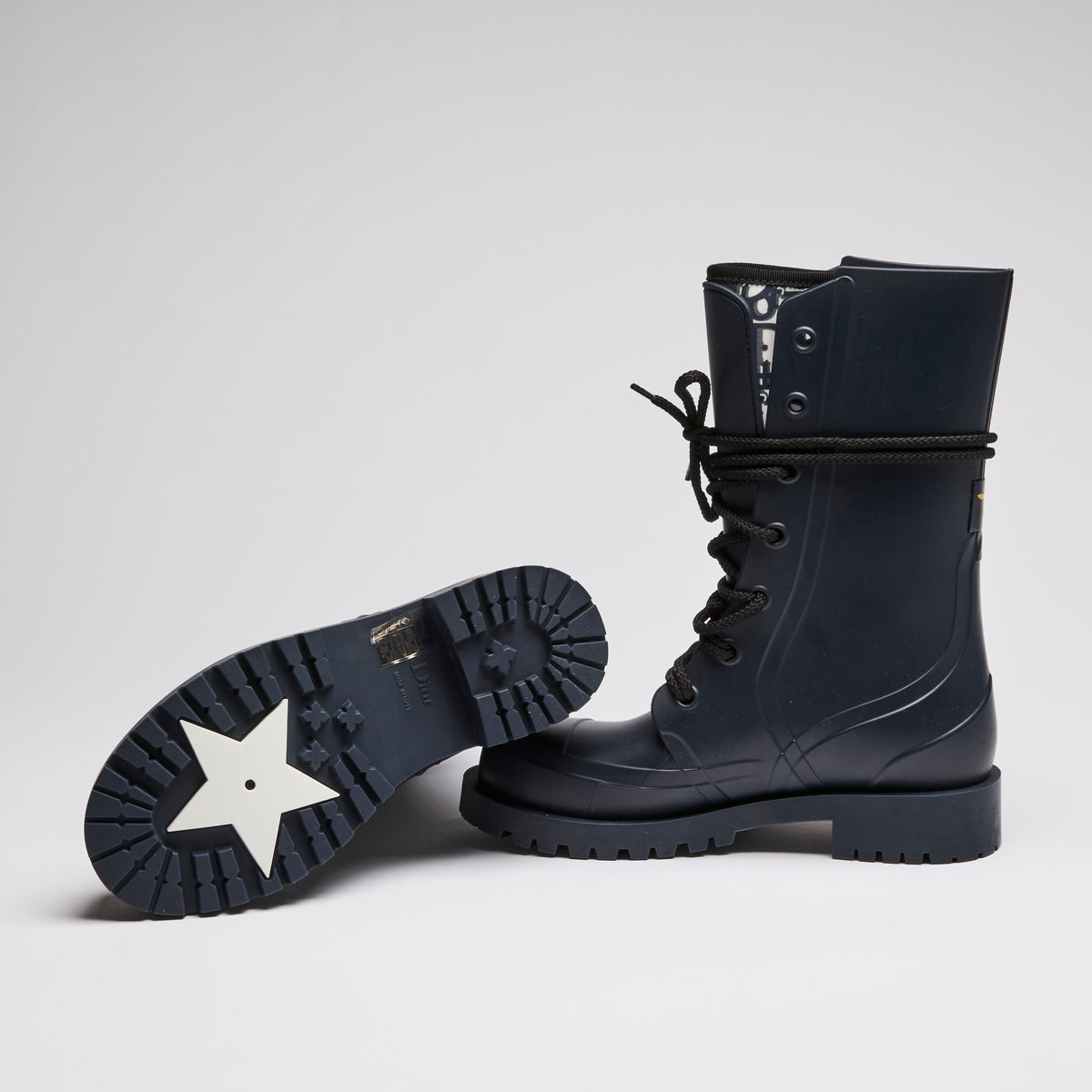 Dior Navy Blue Lace-Up Lug Sole Boots Size 35