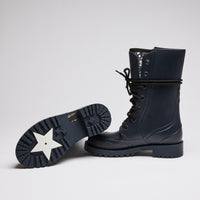 Dior Navy Blue Lace-Up Lug Sole Boots Size 35