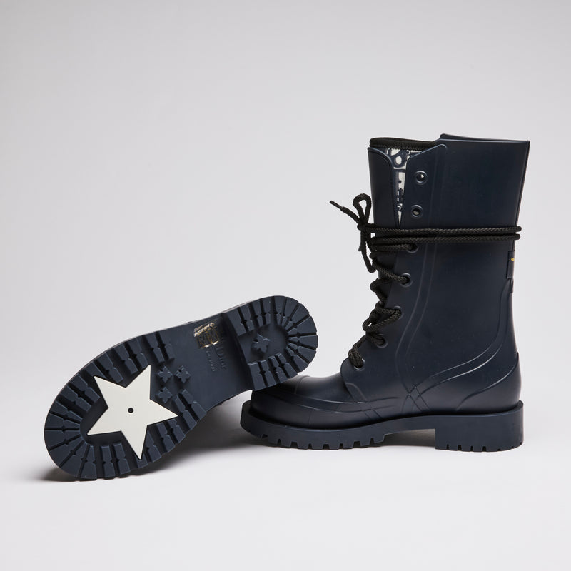 Dior Navy Blue Lace-Up Lug Sole Boots Size 35