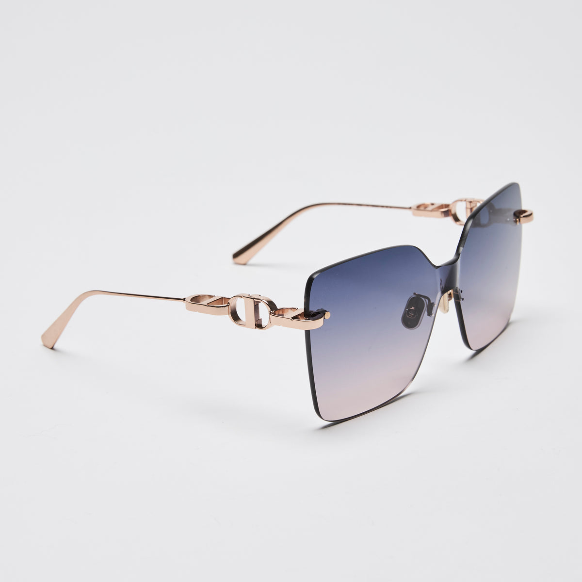 Dior Blue Purple Gradient Rose Gold CD Chain M1U Frameless Sunglasses