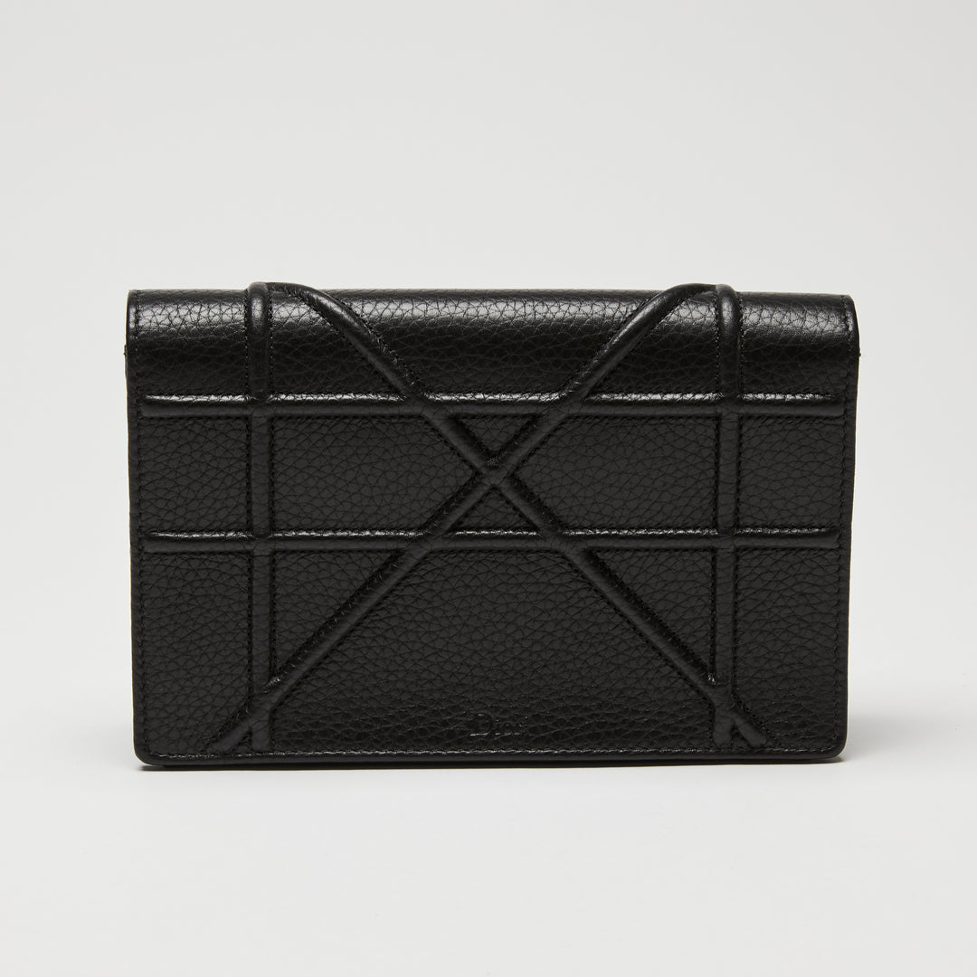 Dior Black Grained Leather Diorama Wallet on Chain