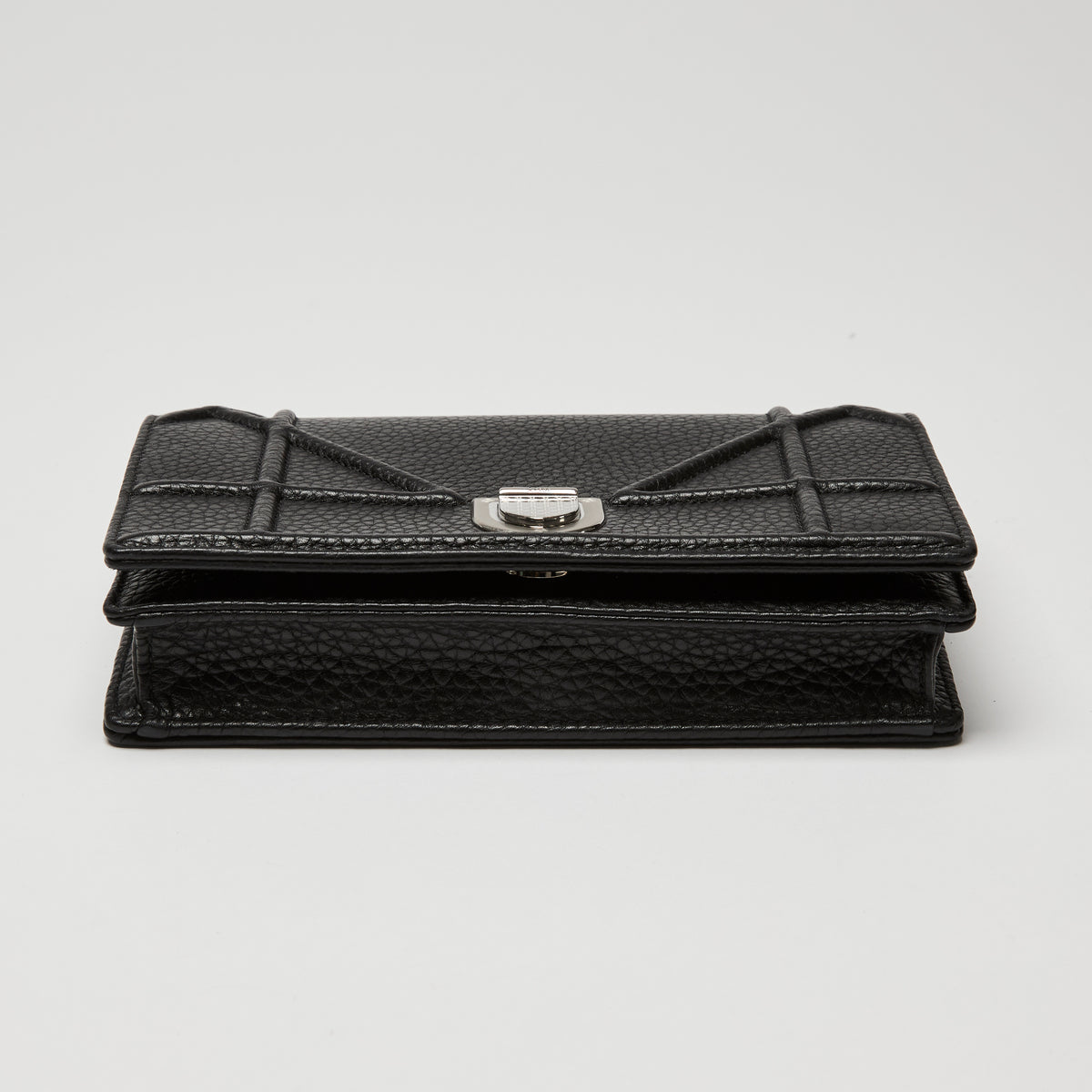 Dior Black Grained Leather Diorama Wallet on Chain