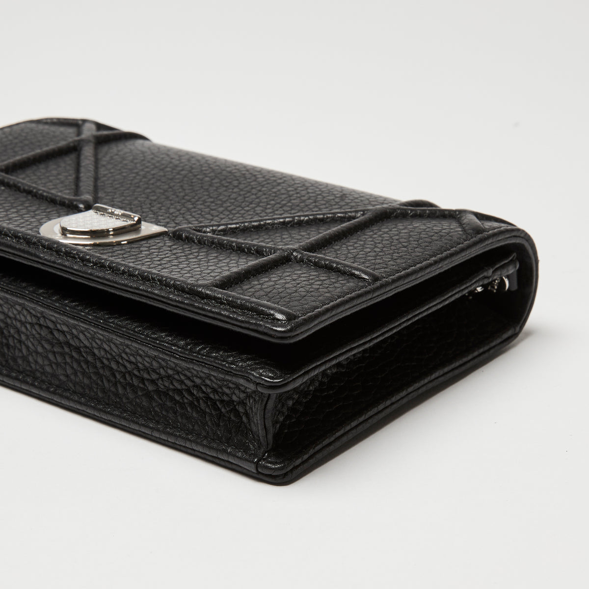 Dior Black Grained Leather Diorama Wallet on Chain