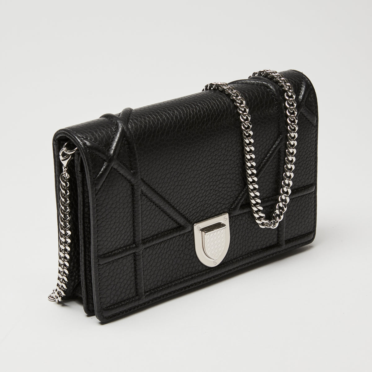 Dior Black Grained Leather Diorama Wallet on Chain