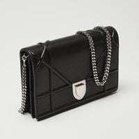 Dior Black Grained Leather Diorama Wallet on Chain