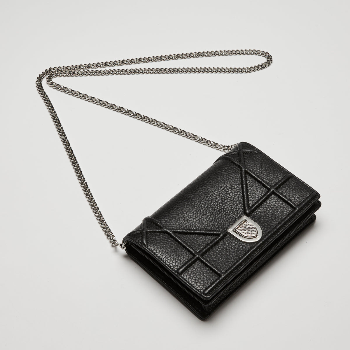 Dior Black Grained Leather Diorama Wallet on Chain