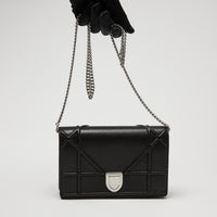 Dior Black Grained Leather Diorama Wallet on Chain