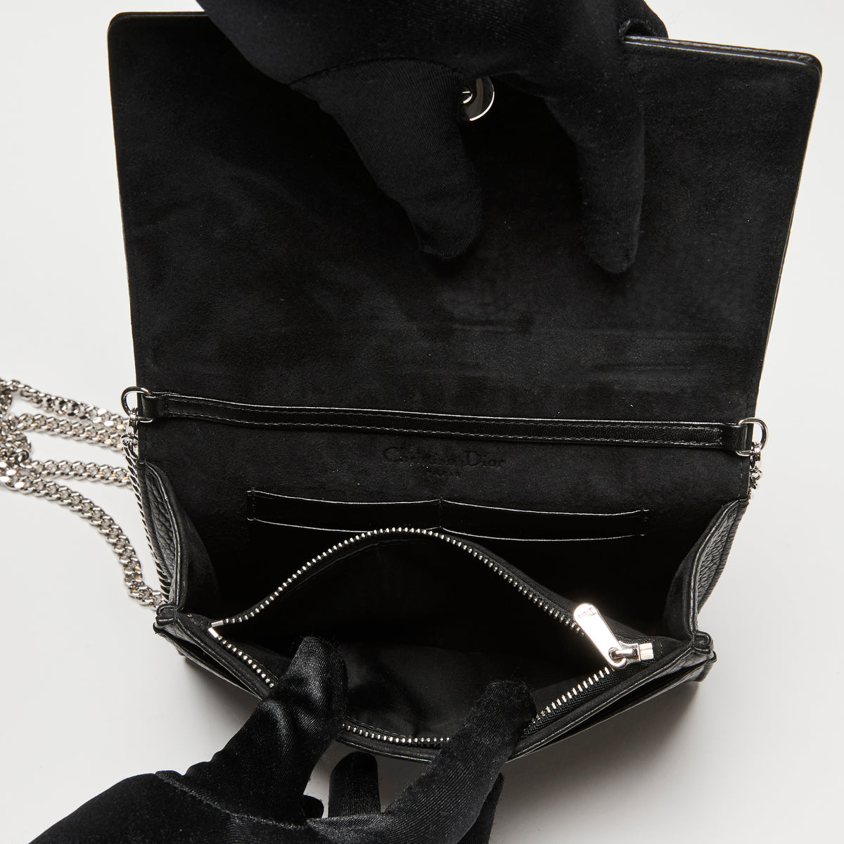 Dior Black Grained Leather Diorama Wallet on Chain