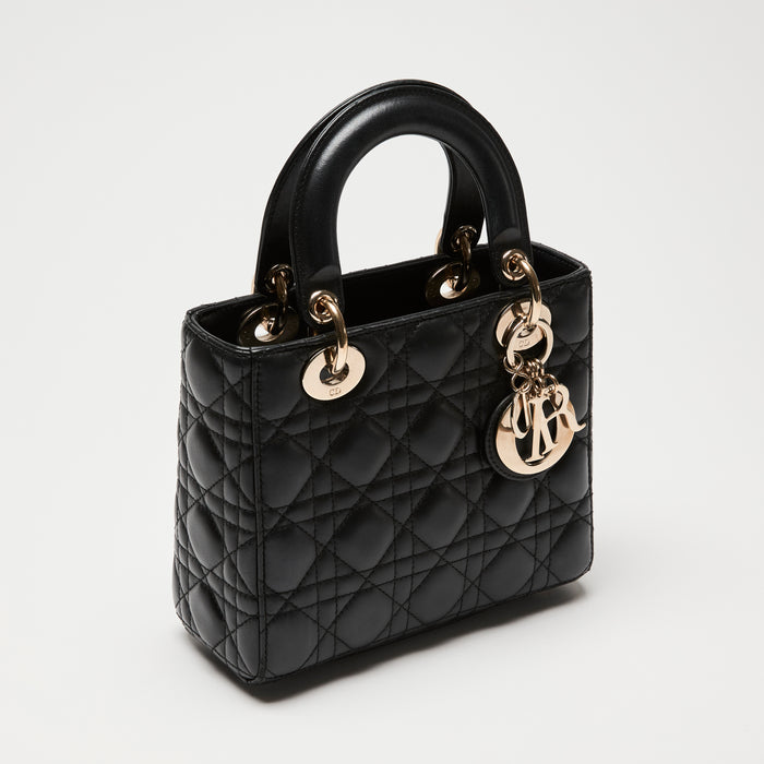 Dior Black Cannage Lambskin Leather Small Lady Dior Handbag